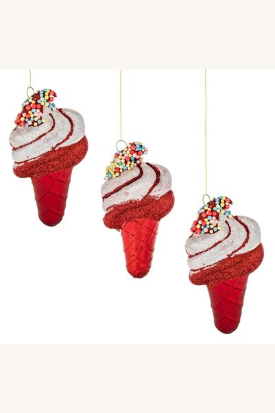 Comerivo 3 ornamente inghetata pentru brad, rosii si albe, cu glitter hologra...