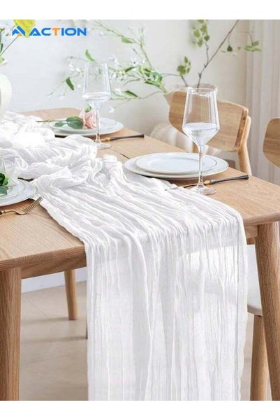 ACTION White Cheesecloth Table Runner Summer Boho Rustic Gauze 400cm Cheese C...