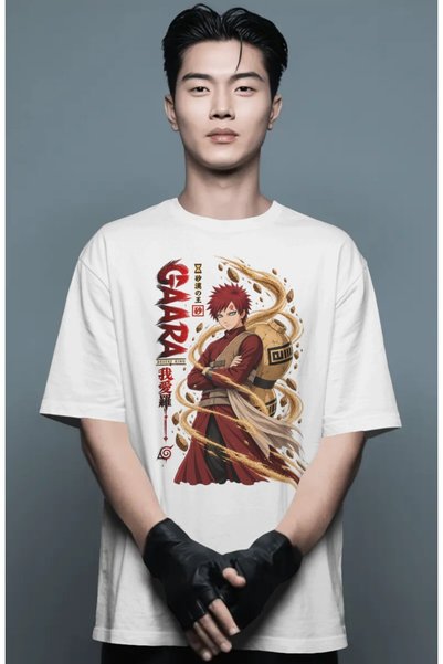 SEVBANO Unisex Oversized Gaara Naruto Anime Character Premium T-Shirt with Fr...