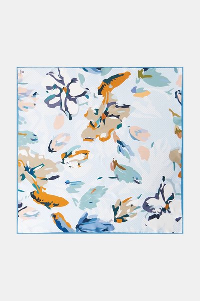 Kayra Abstract Floral Print Silk Twill Scarf, Light Blue