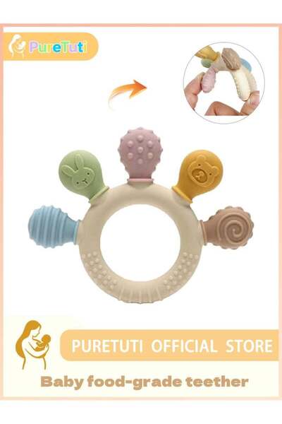PureTuti قفاز سيليكون لتخفيف آلام التسنين، قطعتان مع حزام قابل للتعديل، صوت م...