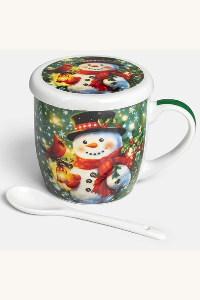Comerivo Cana cu capac si lingurita pentru cafea sau ceai, set cu design de C...