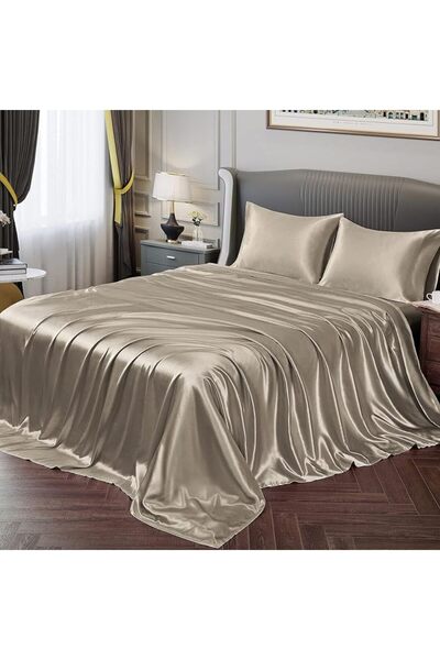 GENERAL Fontei Soft Silky Satin Full Size Bed Sheet Set, Beige Amber, 1 X Fit...
