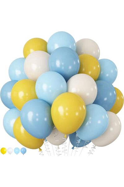 TERRIFI 35 Pcs Blue and Yellow Balloons Set, 12 Inch Pastel Blue & Mustard Ye...