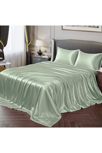 GENERAL Fontei Soft Silky Satin Full Size Bed Sheet Set, Beige Amber, 1 X Fit...