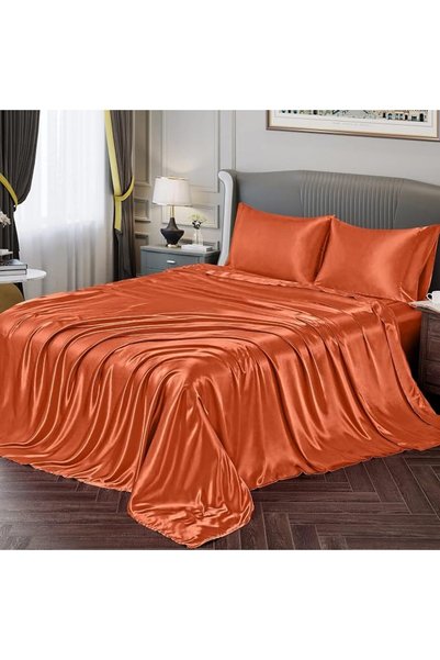 GENERAL Fontei Soft Silky Satin Full Size Bed Sheet Set, Beige Amber, 1 X Fit...