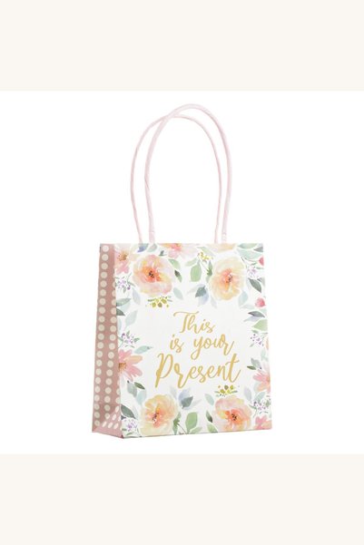 Comerivo Punga mica pentru cadouri din hartie kraft, bej cu model floral roz ...