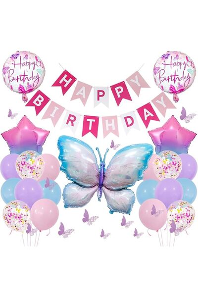 U-HOOME U HOOME Butterfly Birthday Party Decorations, Pastel Macaron Purple P...
