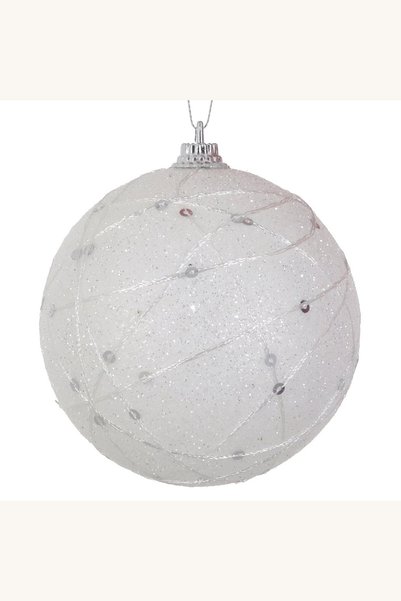Comerivo Set 4 globuri albe pentru brad, cu fir alb, diametru 10 cm - decor d...