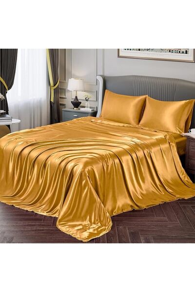 GENERAL Fontei Soft Silky Satin Full Size Bed Sheet Set, Beige Amber, 1 X Fit...