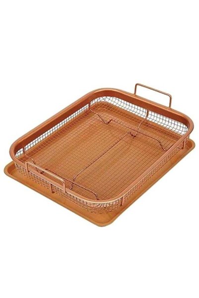 Generic 2-Piece Non-Stick Crisper Oven Baking Tray Set Brown