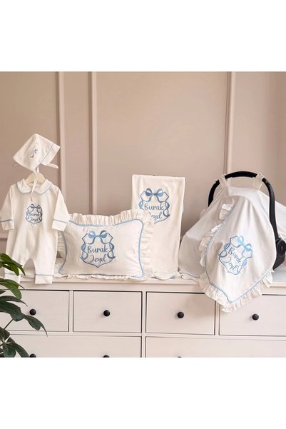 lambkin Baby Pamuk Penye Biyeli Kişiye Özel Bebek Hastane Çıkış Seti