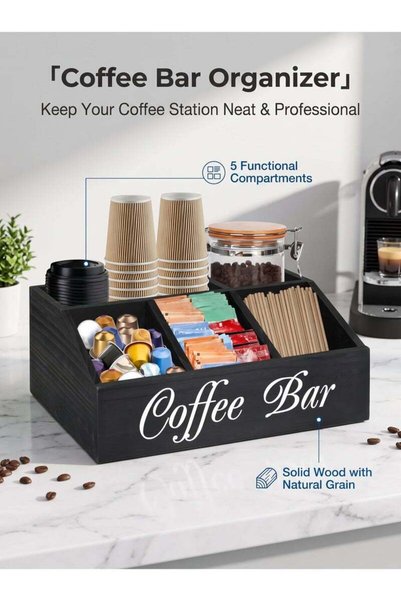 NIHAO Coffee Bar Organizer Countertop, Wooden Coffee Bar Accessories Organize...