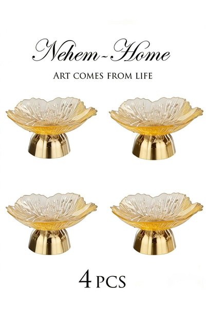 nehem 4 PCS Clear Serving Tray, Serving Plate, Elegant Floral Pattern Clear T...