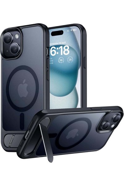 ELIGO غطاء iPhone 15 Plus بتقنية MagSafe، غطاء مغناطيسي مع حامل مخفي، يوفر حم...