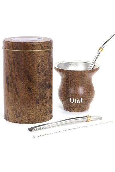 GENERAL Traditional Wide-mouth Yerba Mate Gourd Kits, Included 37oz Tea Conta...
