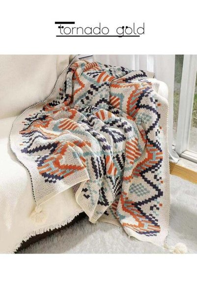 tornado gold Knitted blanket Bohemian Air Conditioning Blanket Blanket Full B...