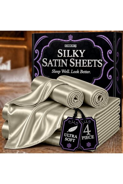 DECOLURE Satin Sheets Full Size Bed (4 Pieces, 8 Colors) - Silky Satin Sheet ...