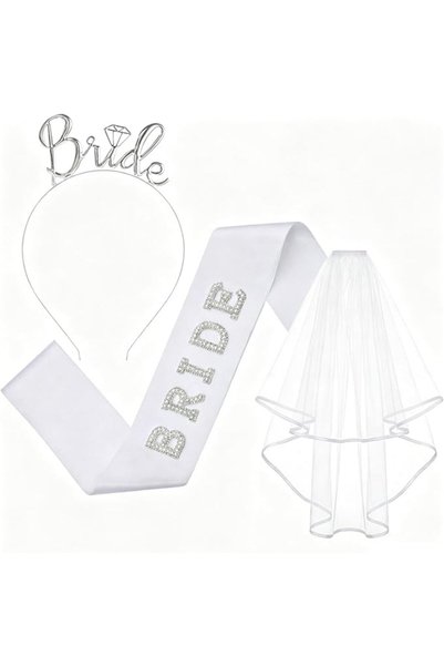GENERAL Pearl Headband with Veil Taziq Satin Bridal Hair Accessories Set