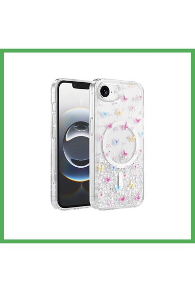 Nur store Çanta غطاء Onegif متوافق مع iPhone 17E، بتصميم ماسي فضي، بتقنية Mag...