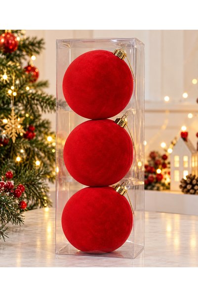 Adana Pasta Malzemeleri ERT-YIL-26304 New Year's Velvet Ball, Red, 12 cm, 3 P...