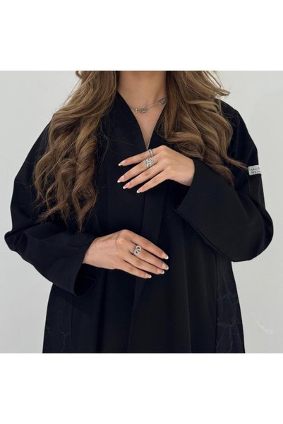 SKB Linen Abaya with Jacquard Inserts