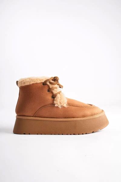 Generic Brand Women's Taba Suede Winter Lace-Up Boot with Fur-Trimmed Lining and 5 cm Thick Sole TR04MK08C