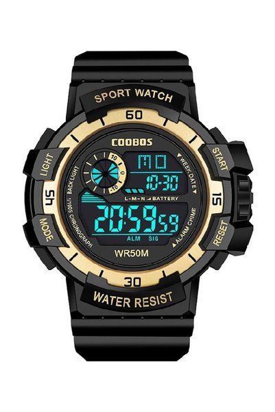 Coobos 2 Pack Kids Water Resistant Rubber Digital Watch Boy's Watch Black/Yellow