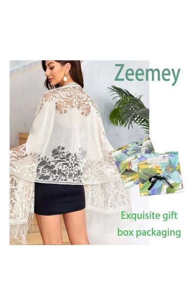 Zeemey شال دانتيل أسود بنقشة زهور على الطراز الأوروبي والأمريكي، بتصميم دانتي...