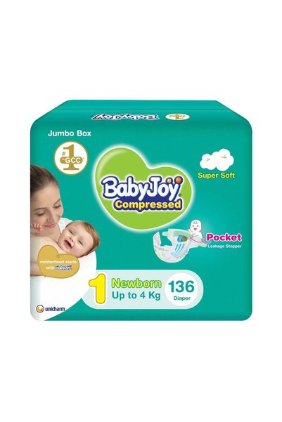 BabyJoy حفاضتان مضغوطتان بحشوة ماسية، مقاس 1، حديثي الولادة، من 0 إلى 4 كجم، ...