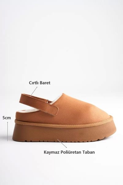 Generic Brand Women's tan suede winter slippers with fur lining, back strap, ...