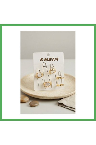 Nur store Çanta Gold-Toned Brass Ring Set with Stone Embellishments, Bohemian...