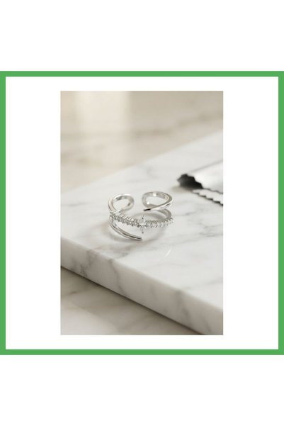 Nur store Çanta Silver-Colored Double-Layer Gemstone Ring for Women with a Ta...