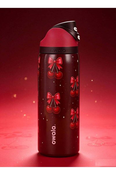 owala FreeSip Cherry Blush Insulated Stainless Steel Water Bottle | Push Butt...