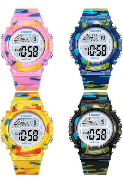 Coobos 4 Pack Kids Water Resistant Rubber Digital Boys Girls Watch