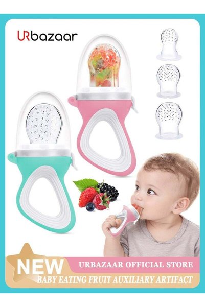 URbazaar 2-Piece Baby Fresh Food Feeder with 3 Sizes Silicone Pouches, Fruit ...