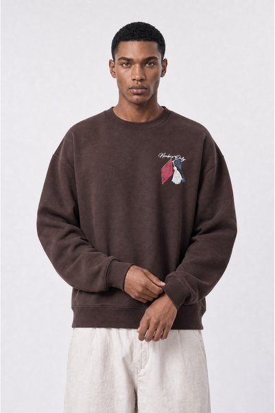 Respire Bluză Bărbați Oversize Broderie Spate Cheie Members Only Sweatshirt G...