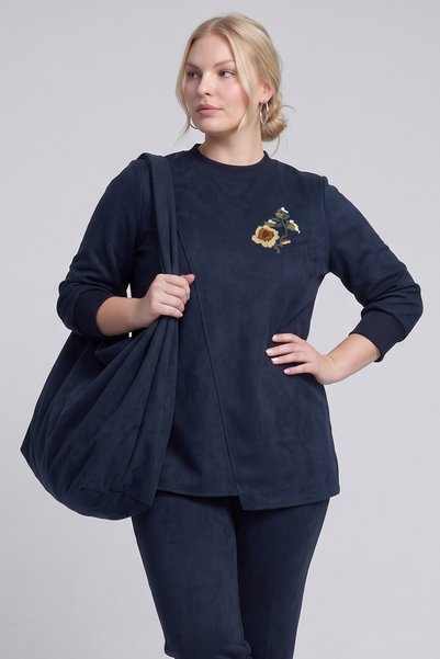Kayra Detailed-Patterned Two-Piece Set, Navy Blue