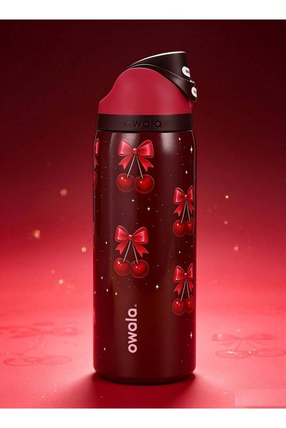 owala FreeSip Cherry Blush Insulated Stainless Steel Water Bottle | Push Butt...