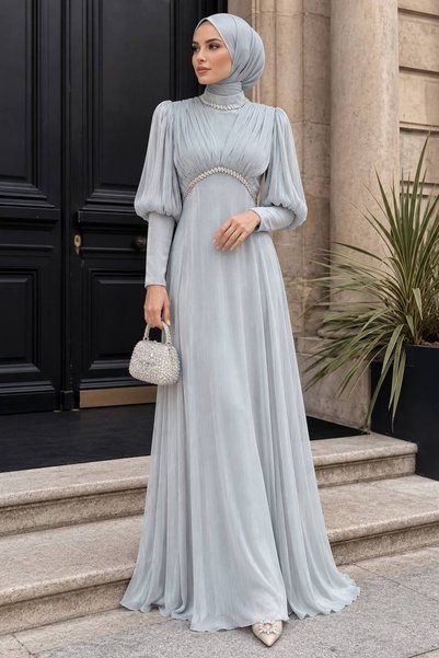 N.S NEVA STYLE Rochie de seară modestă cu detalii cu dungi și bandă din piatr...
