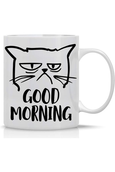 CBTwear كوب قهوة سيراميك أبيض بسعة 11 أونصة بتصميم "قطة سمراء مضحكة" - هدية ل...