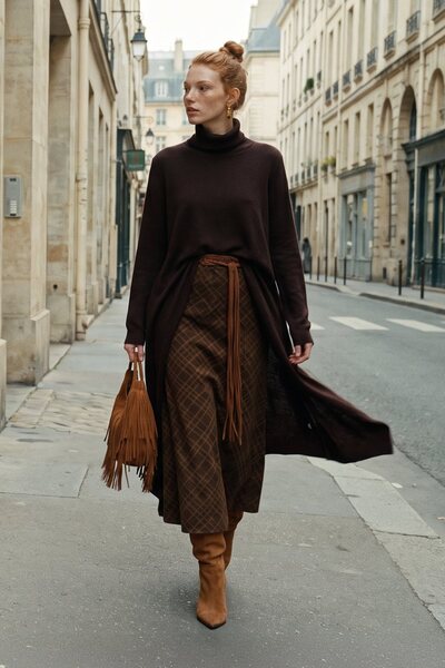 Kayra Asymmetrical-Cut Knit Tunic, Brown