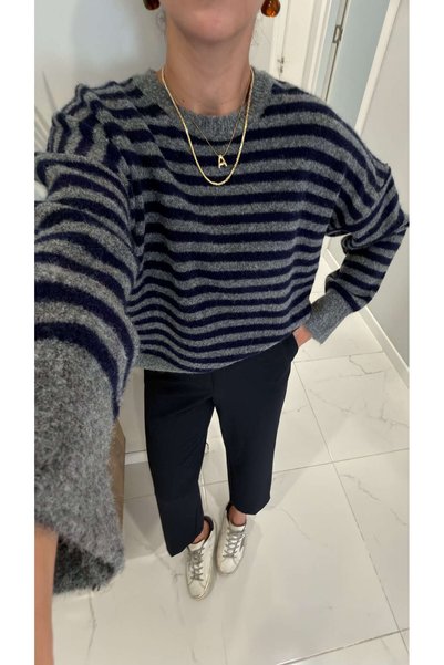 BİRCANÇİL Motre Charcoal Grey Striped Sweater