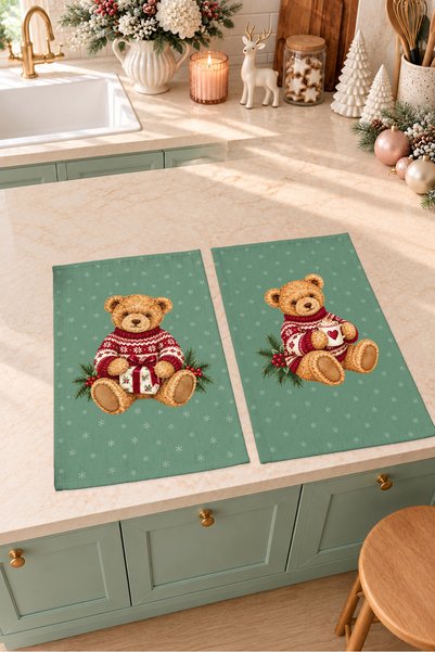 Evmila Classic Toy Bear Mint Green Teddy Bear Print Decorative 2-Piece Kitche...