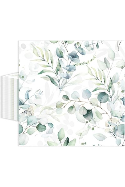 Yelajoy 60 Pcs Greenery Eucalyptus Paper Napkins, 6.5x6.5 Inches Foldable Dur...