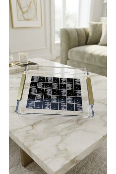 innossa pleksi dekorasyon Plain-handled serving dish with a black checkered p...