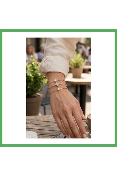 Nur store Çanta Silver-Colored Four-Leaf Clover-Design 3-Piece Women's Bracel...