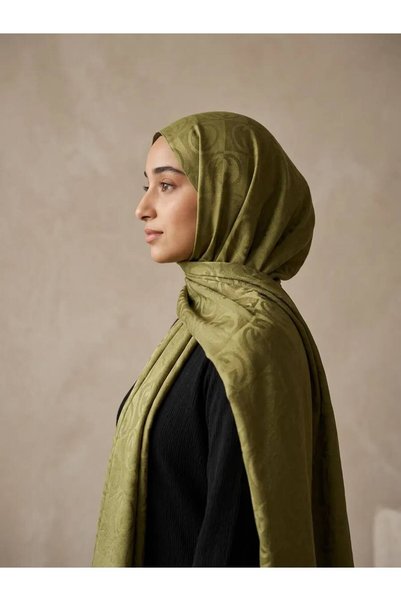 Avzen G Desen Cotton Jacquard Shawl Noya Series Green Color