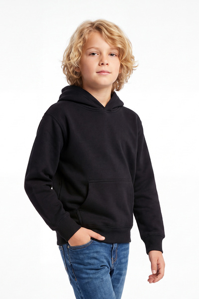 FYK COLLECTİON Men's 3-Ply 3-Thread Winter Solid-Color Hooded Kangaroo Pocket Sweatshirt