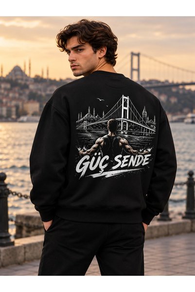 HAI COLLECTİON Istanbul Bosphorus Turtleneck Oversized Sweatshirt, Black, Unisex